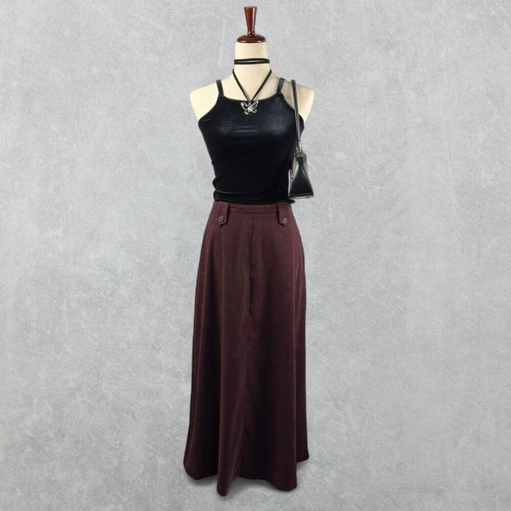 Early 2000s Y2K Coldwater Creek Plum Whimsygoth A-Line Midi Skirt